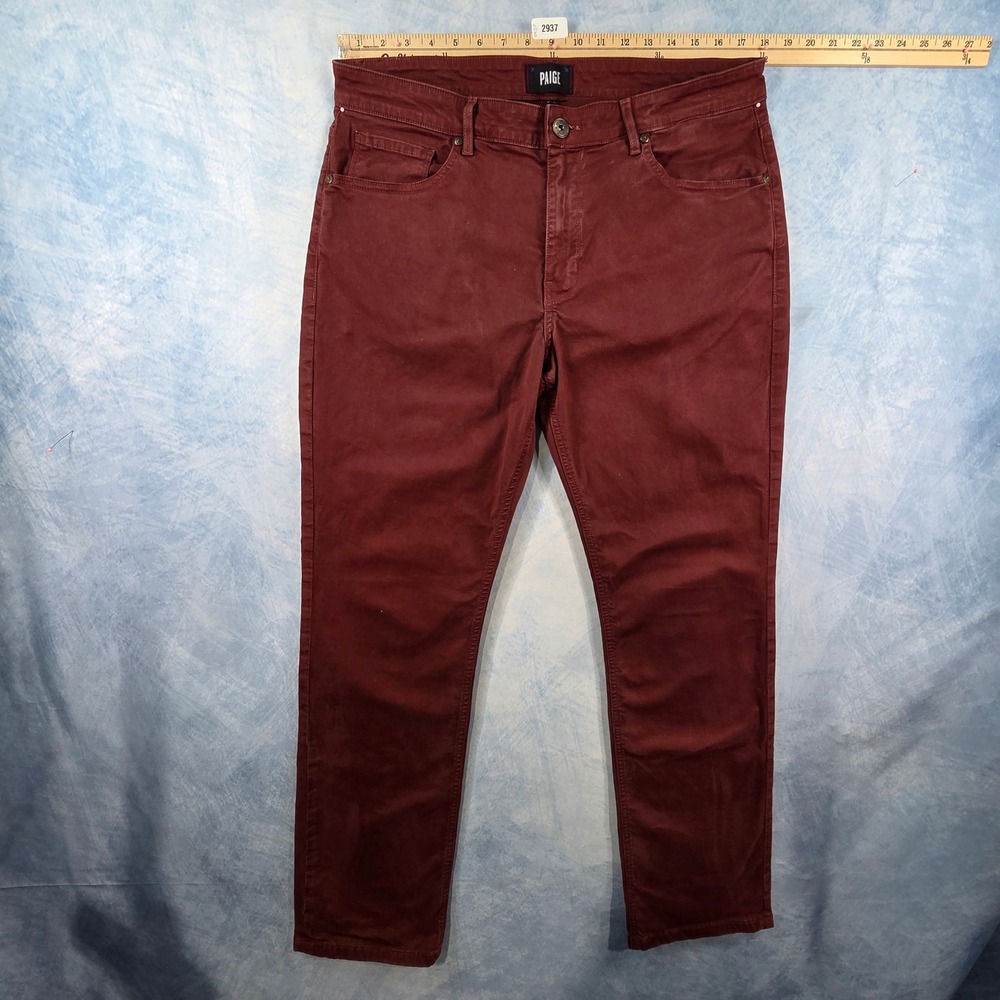 Paige Normandie Straight Leg Pants Mens 36 Burgundy Red Stretch Chino Trousers